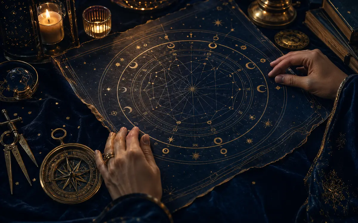 Lecture d’un thème astral sur une table d’observation céleste